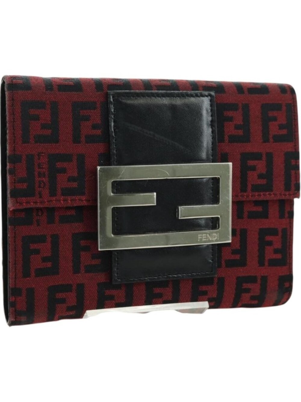 FENDI Zucchino Canvas Bifold Wallet Red Silver